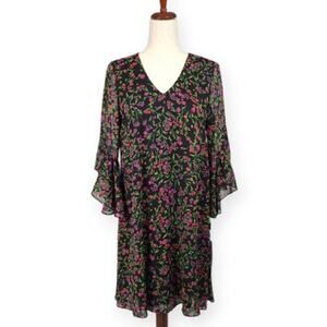 Calvin Klein A-Line Dress Drop Waist 3/4 Sleeve Floral Print Women's Size 4 New